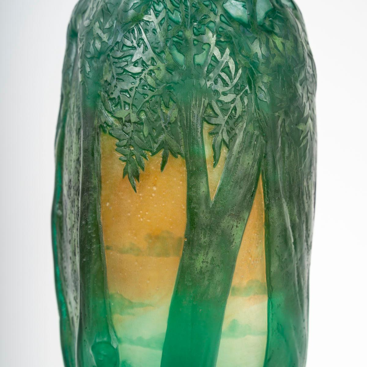 20th Century Daum Nancy - Molded Blown Vase Decorated With Trees And Landscape, Art Nouveau For Sale