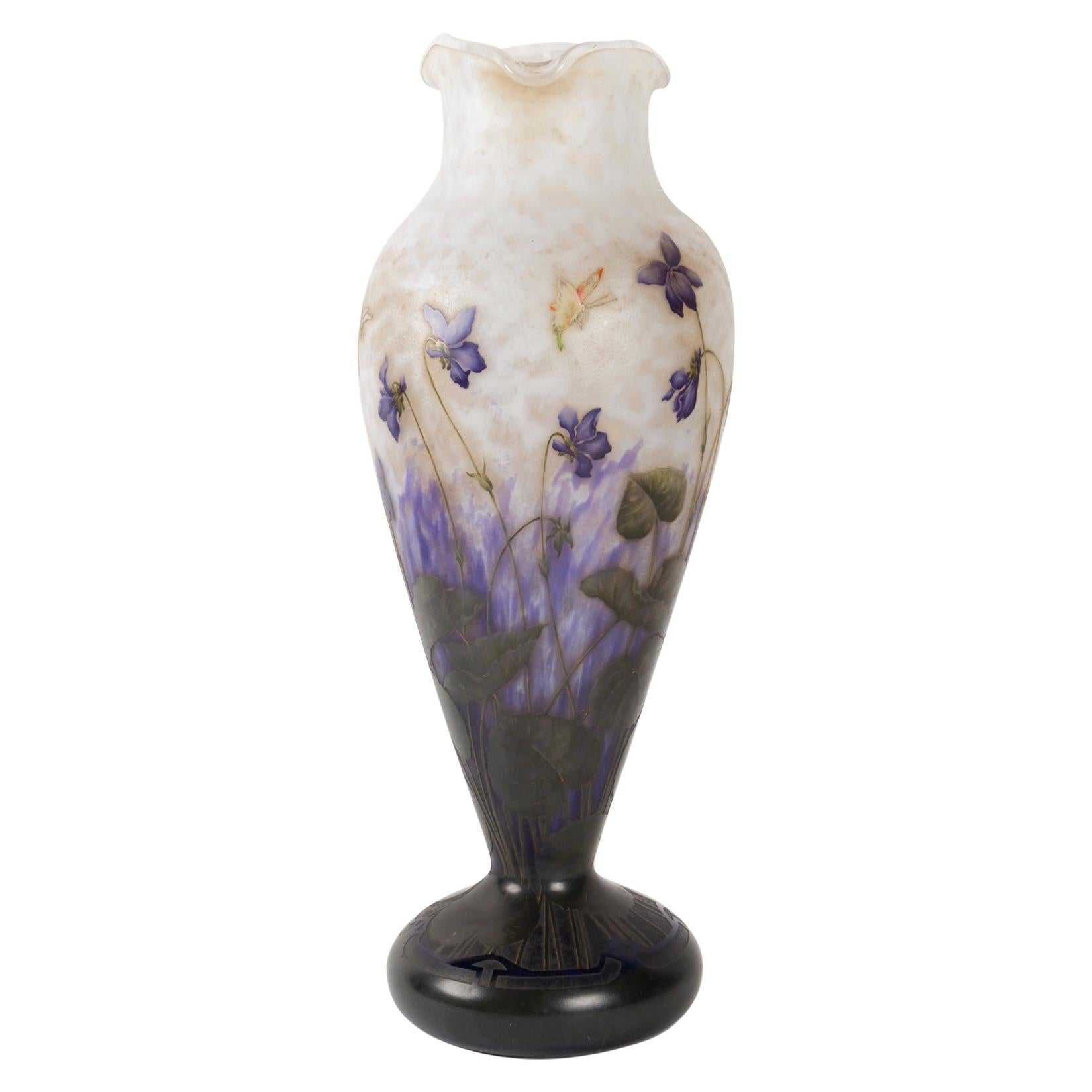 Daum Nancy Monumental "Violets" Cameo Vase