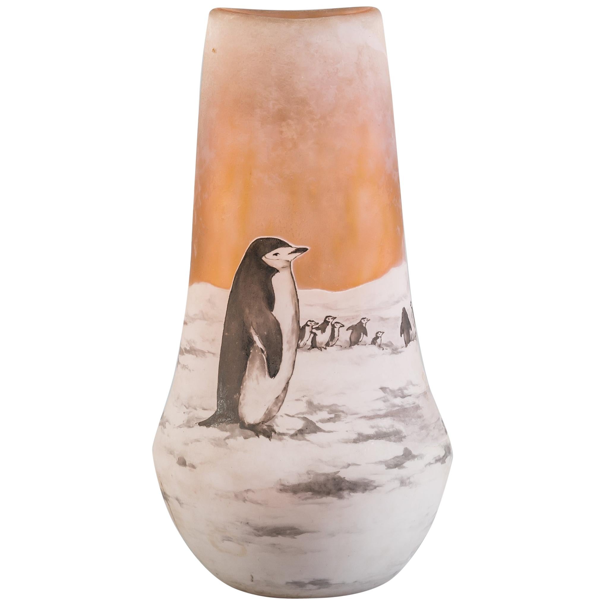 Daum Nancy Penguin Vase, circa 1910 For Sale