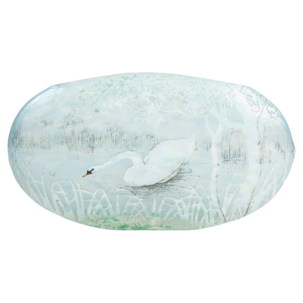 Daum Nancy - Rare Jardinière-shaped Vase With Swan Decor, Art Nouveau Glass For Sale
