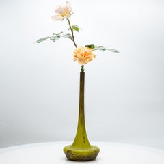 Daum Nancy Signed, Acid Etched Olive Green an Brown Soliflore Vase, France, 1905