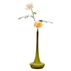Daum Nancy Signed, Acid Etched Olive Green an Brown Soliflore Vase, France, 1905