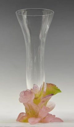 Daum Nancy Soliflor Roses Pate De Verre Art Vase With Box