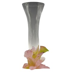 Vase d'art Soliflor Roses Pate De Verre avec boîte Daum Nancy