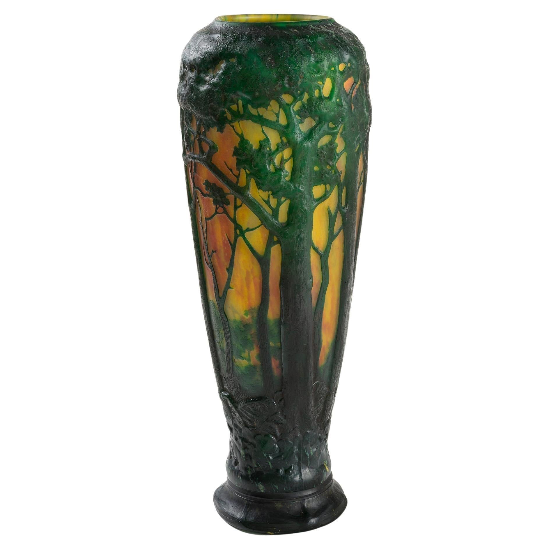 Daum Nancy Sunset Landscape Cameo Glass Vase For Sale at 1stDibs