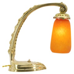 Daum Nancy Table Lamp, Art Nouveau Glass & Bronze, France Circa 1915