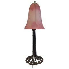 Daum Nancy Table Lamp Blown Glass Wrought Iron 1910 France