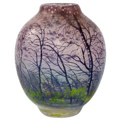 Daum Nancy "Trees and Wind in the Rain" Cameo Glass Vase
