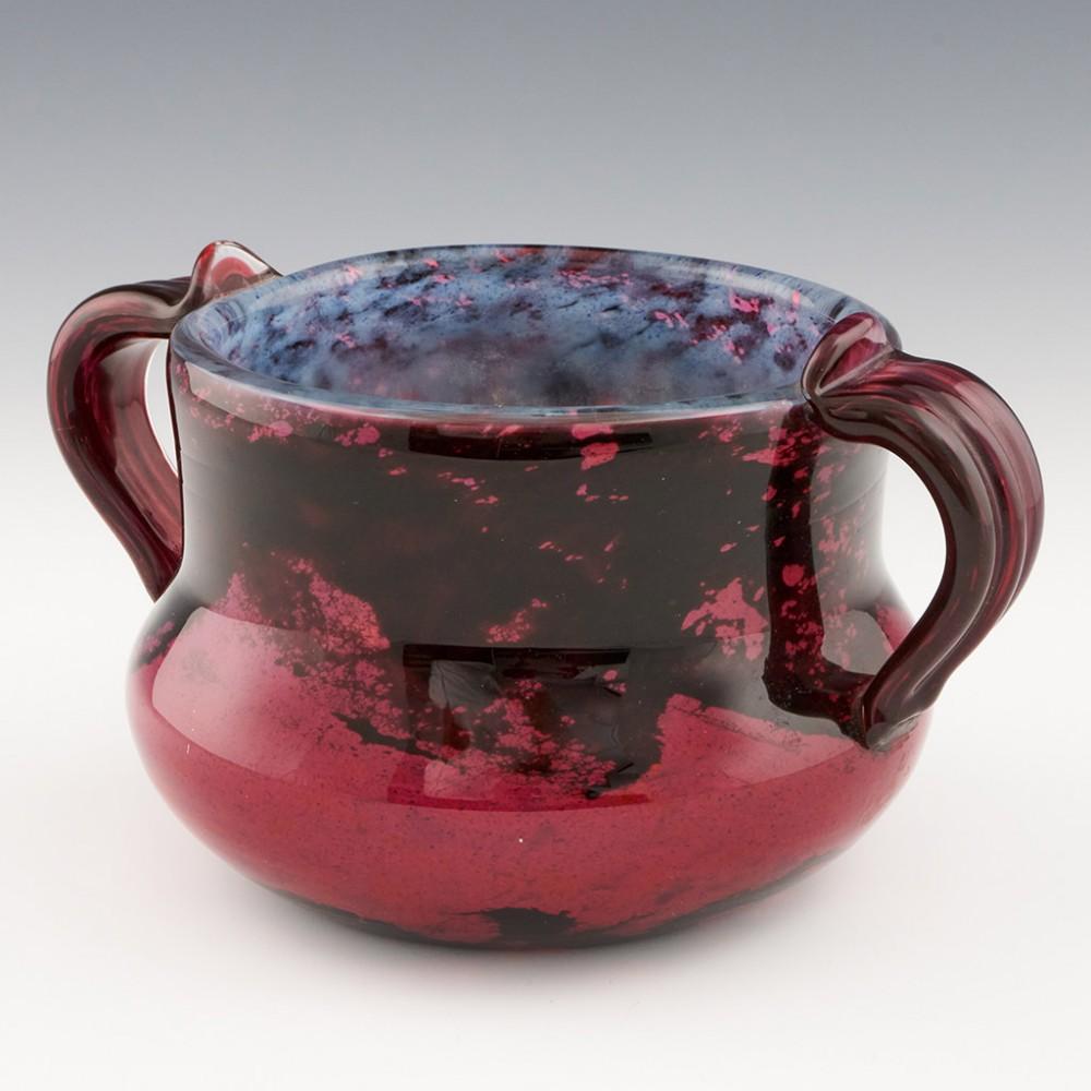 French Daum Nancy Twin Handled Cherry and Plum Glass Bowl, 1925-1930