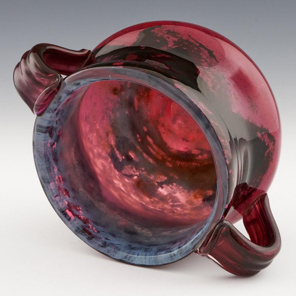 Art Glass Daum Nancy Twin Handled Cherry and Plum Glass Bowl, 1925-1930