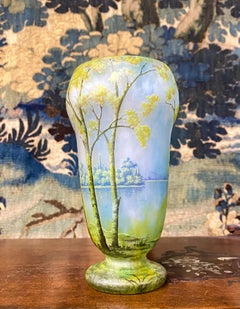 Daum Nancy, Vase Decorated with Undergrowth and Lake Landscape, Art Nouveau