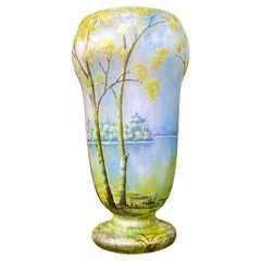 Daum Nancy, Vase Decorated with Undergrowth and Lake Landscape, Art Nouveau