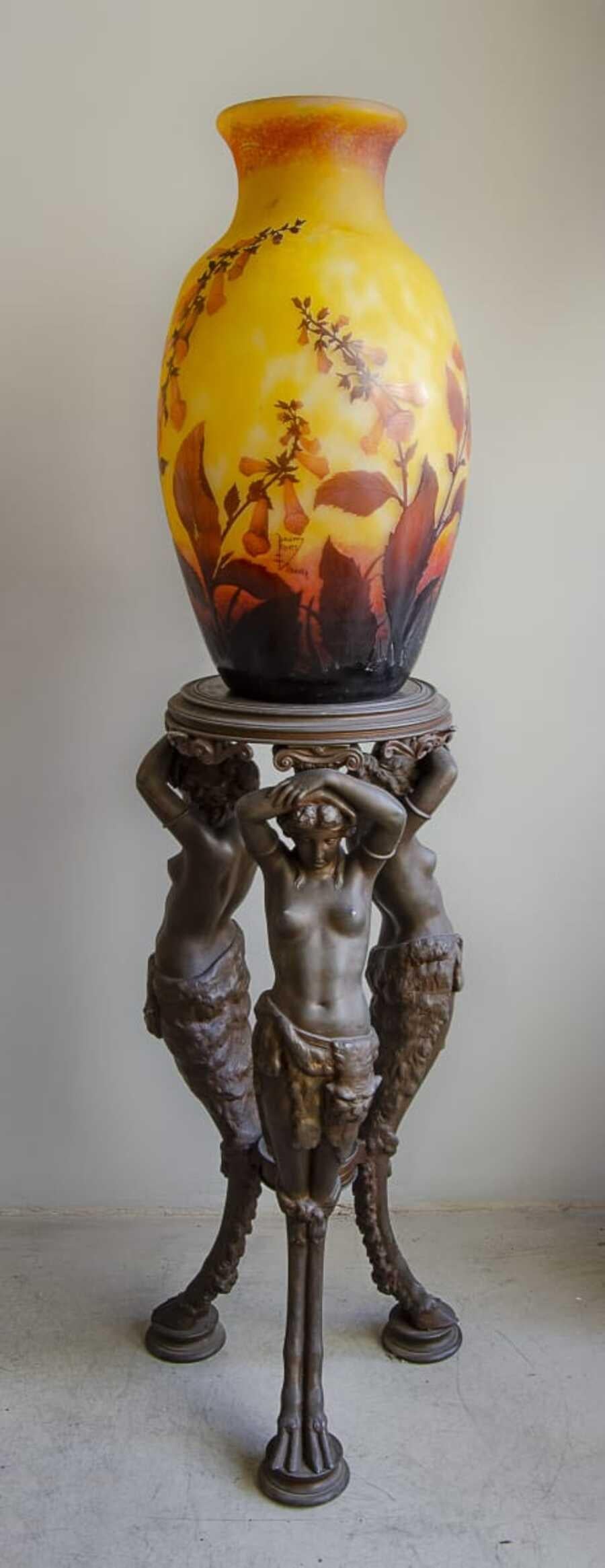 Art Glass Daum Nancy Vase Monumental Digitalis orange  Art nouveau For Sale