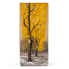Daum Nancy - Vase Schneelandschaft Säuregeätztes und emailliertes Glas