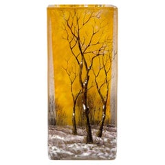 Daum Nancy - Vase Schneelandschaft Säuregeätztes und emailliertes Glas