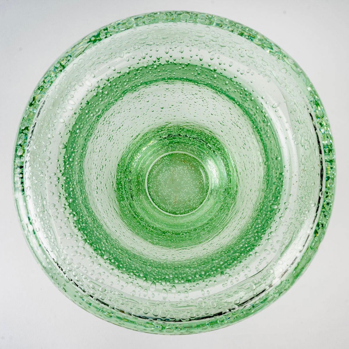 French Daum Nancy, Vase with Upturned Rim Light Green Bubbled Glass