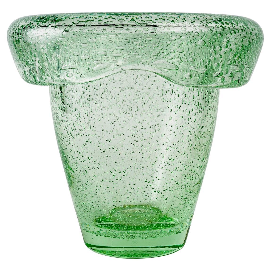Daum Nancy, Vase with Upturned Rim Light Green Bubbled Glass