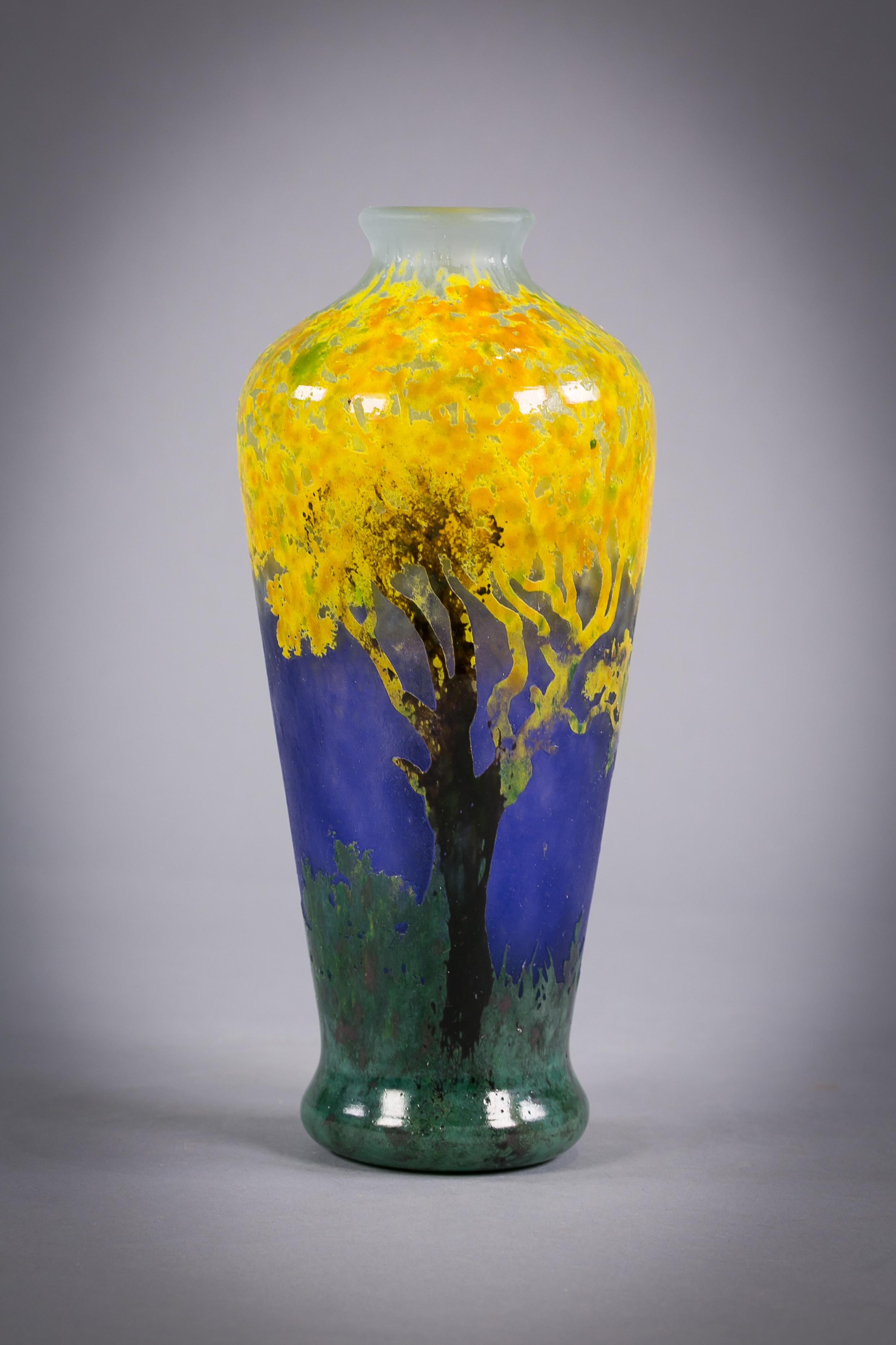 Daum Nancy Vitrified Landscape Vase, circa 1900 In Excellent Condition In New York, NY