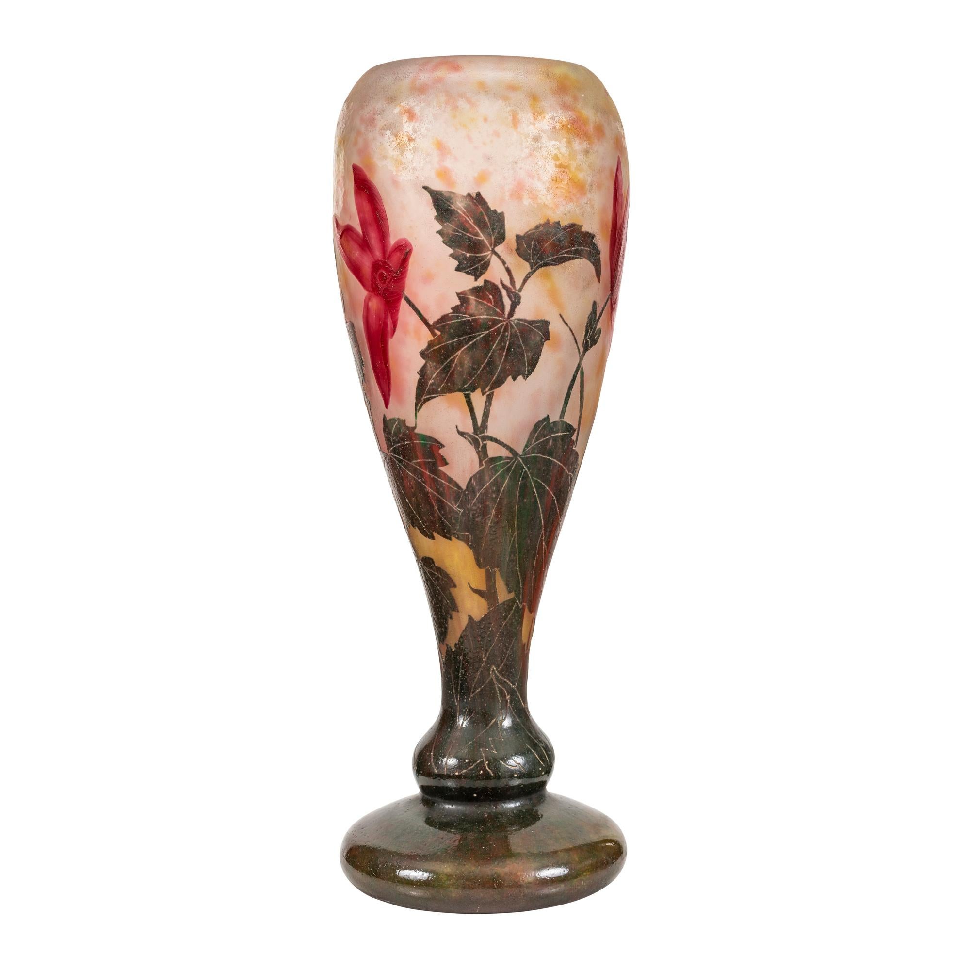 Daum Nancy Wheel-Carved and Enamel Internally Decorated Vitrified Glass Vase In Good Condition For Sale In West Palm Beach, FL
