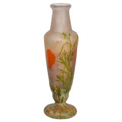 Daum Nancy Wheel-Carved Cameo Glass Vase with Applied Flowers