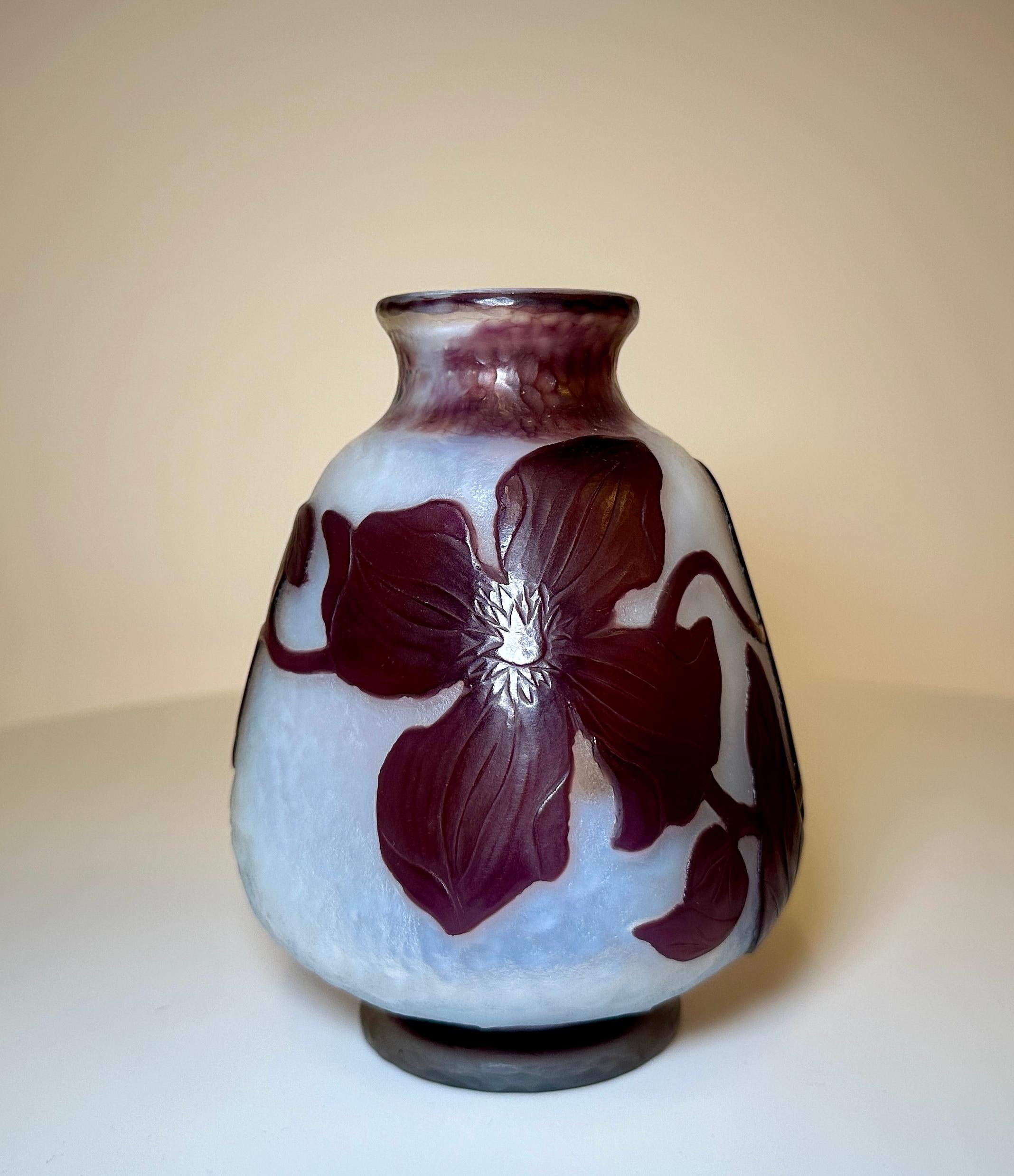 French Daum Nancy Wheel Carved Vase, circa 1900 For Sale