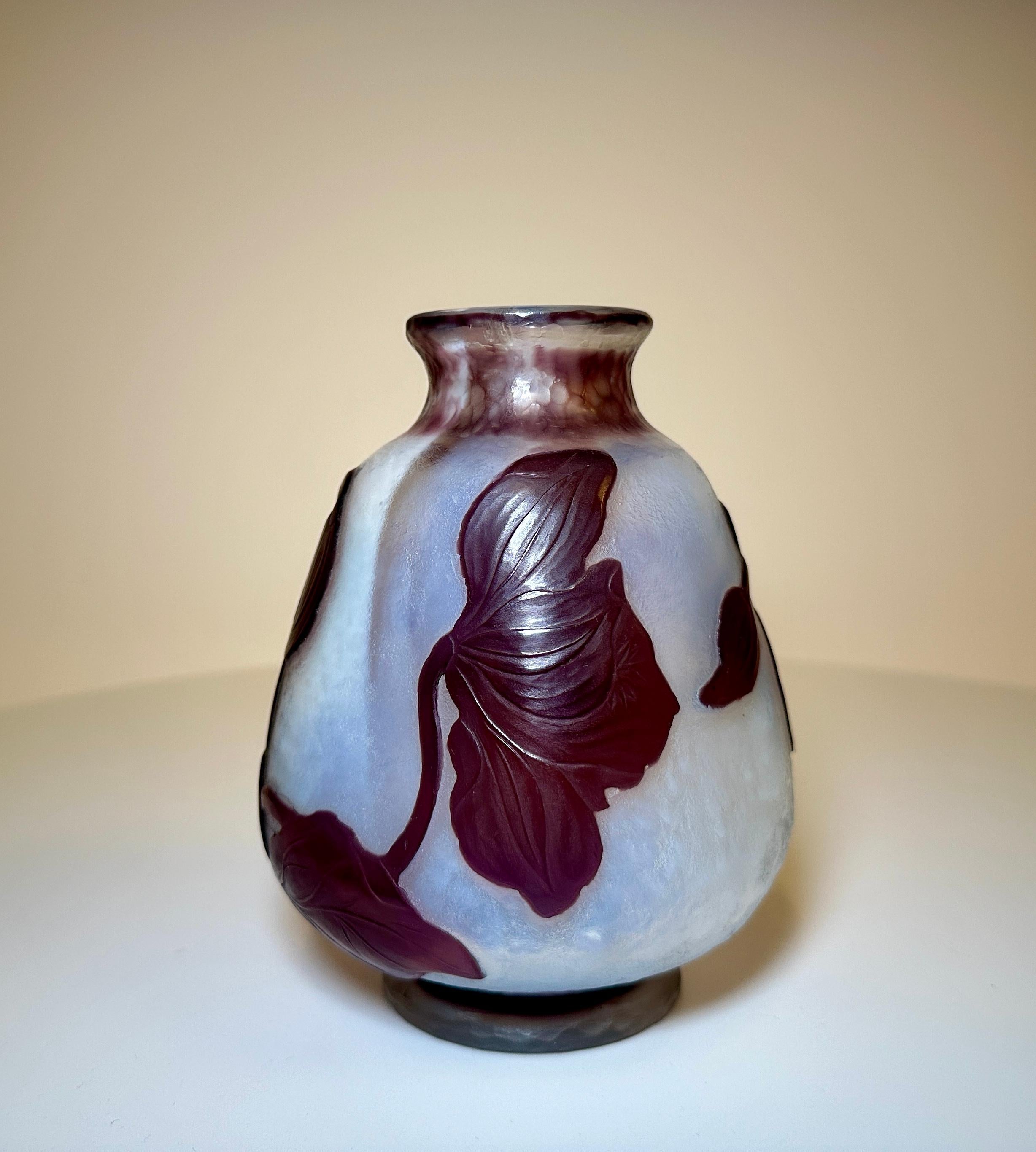 20th Century Daum Nancy Wheel Carved Vase, circa 1900 For Sale