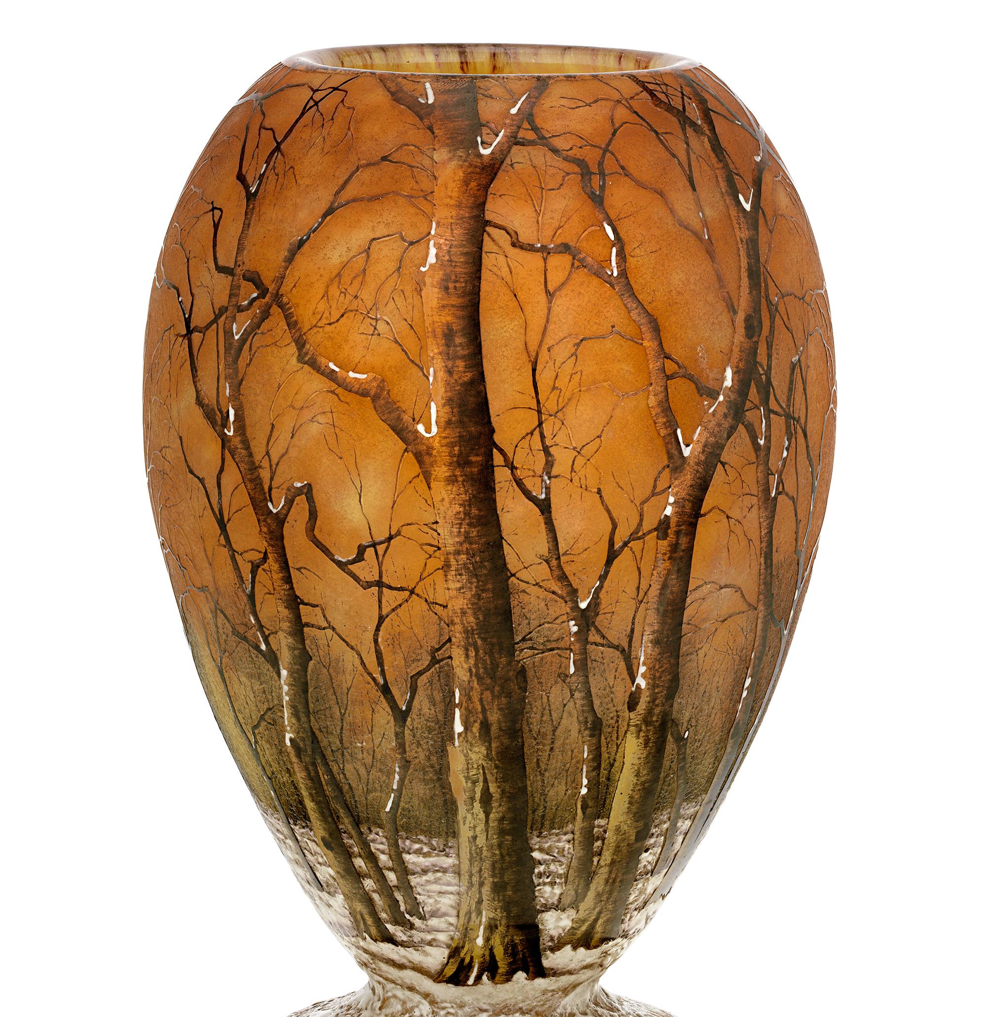 Francese Vaso Daum A. Winter Landscape in vendita