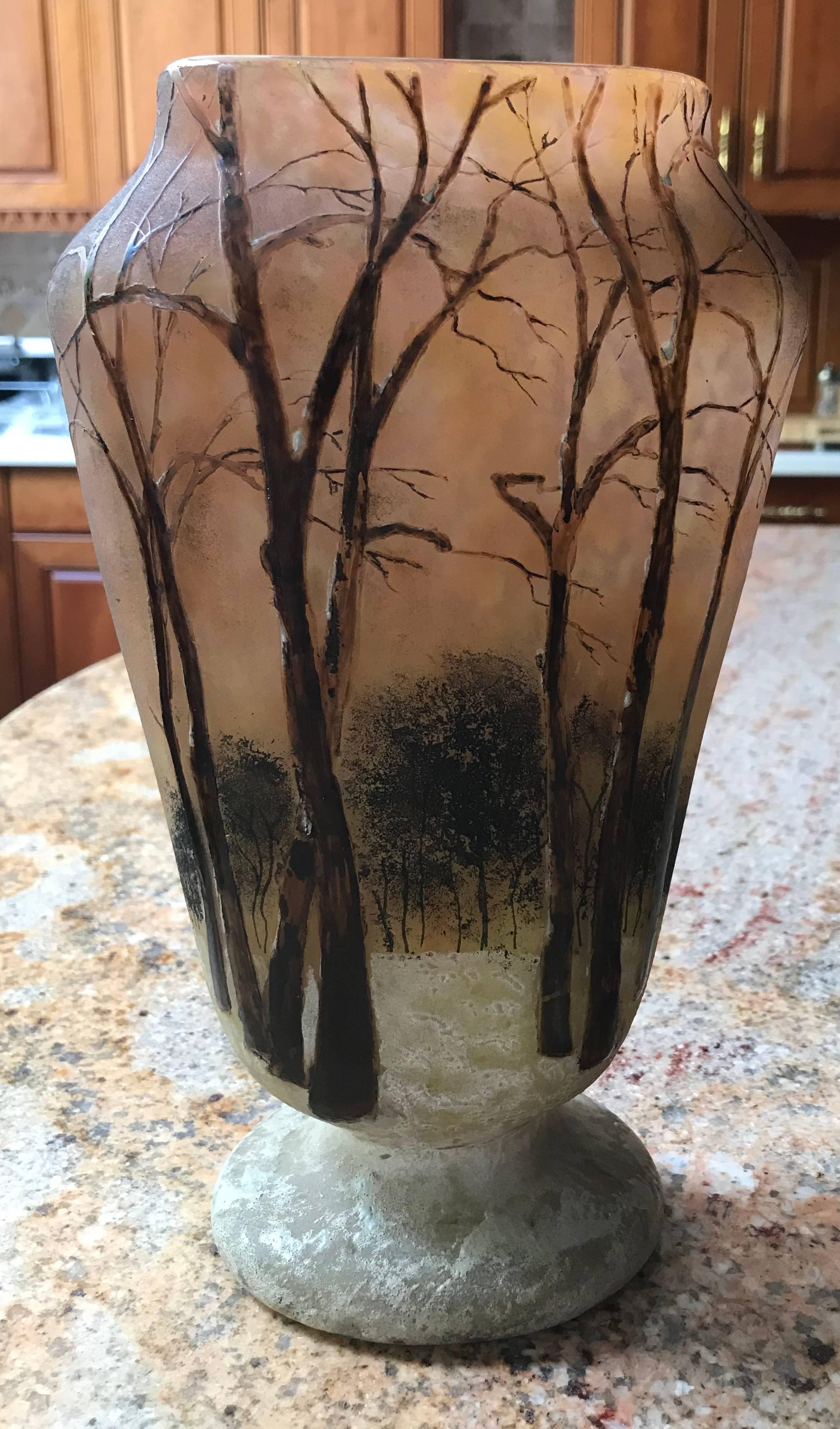 daum winter scene vase
