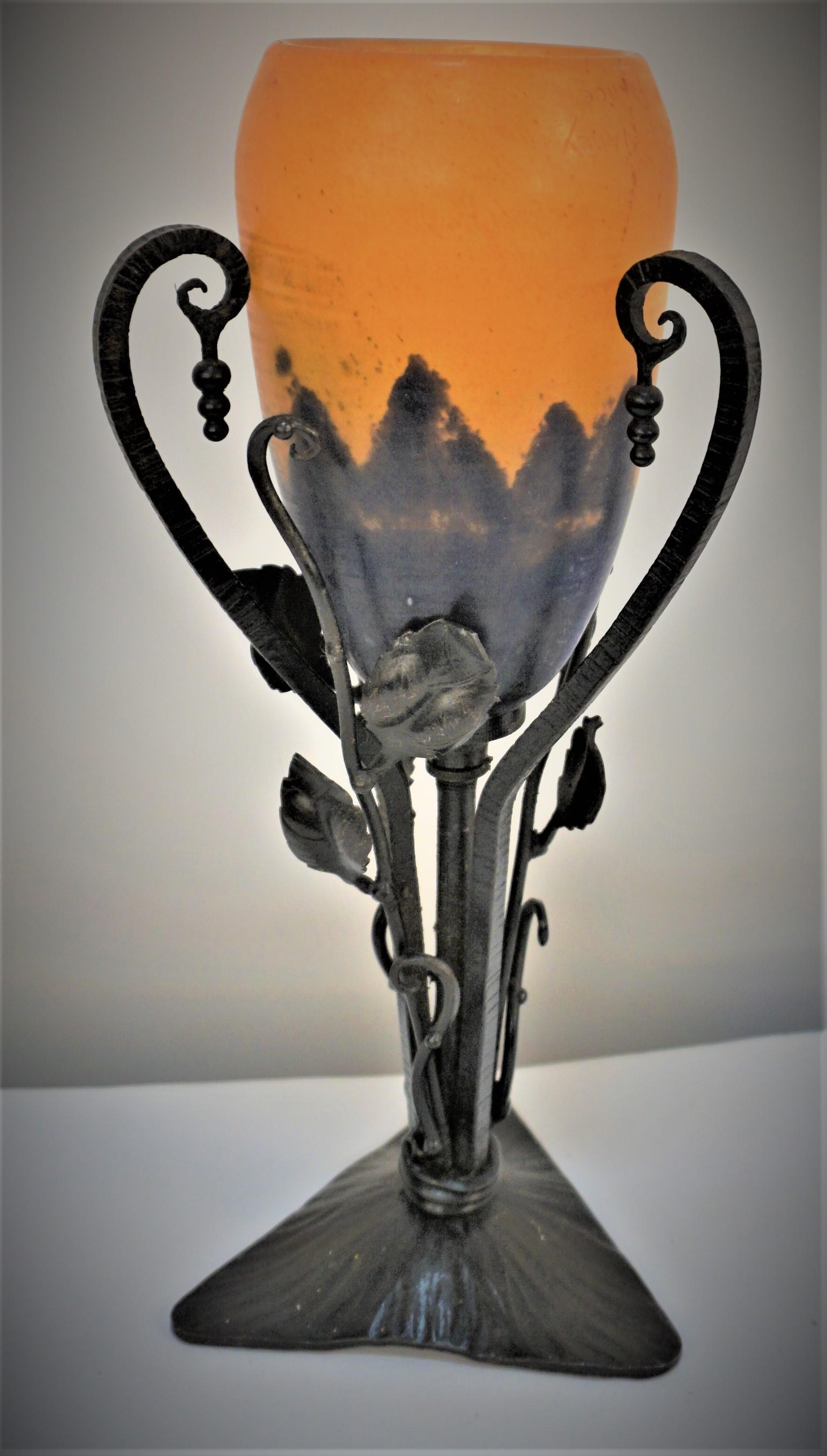 Daum Nancy Wrought Iron Art Deco Table Lamp 1