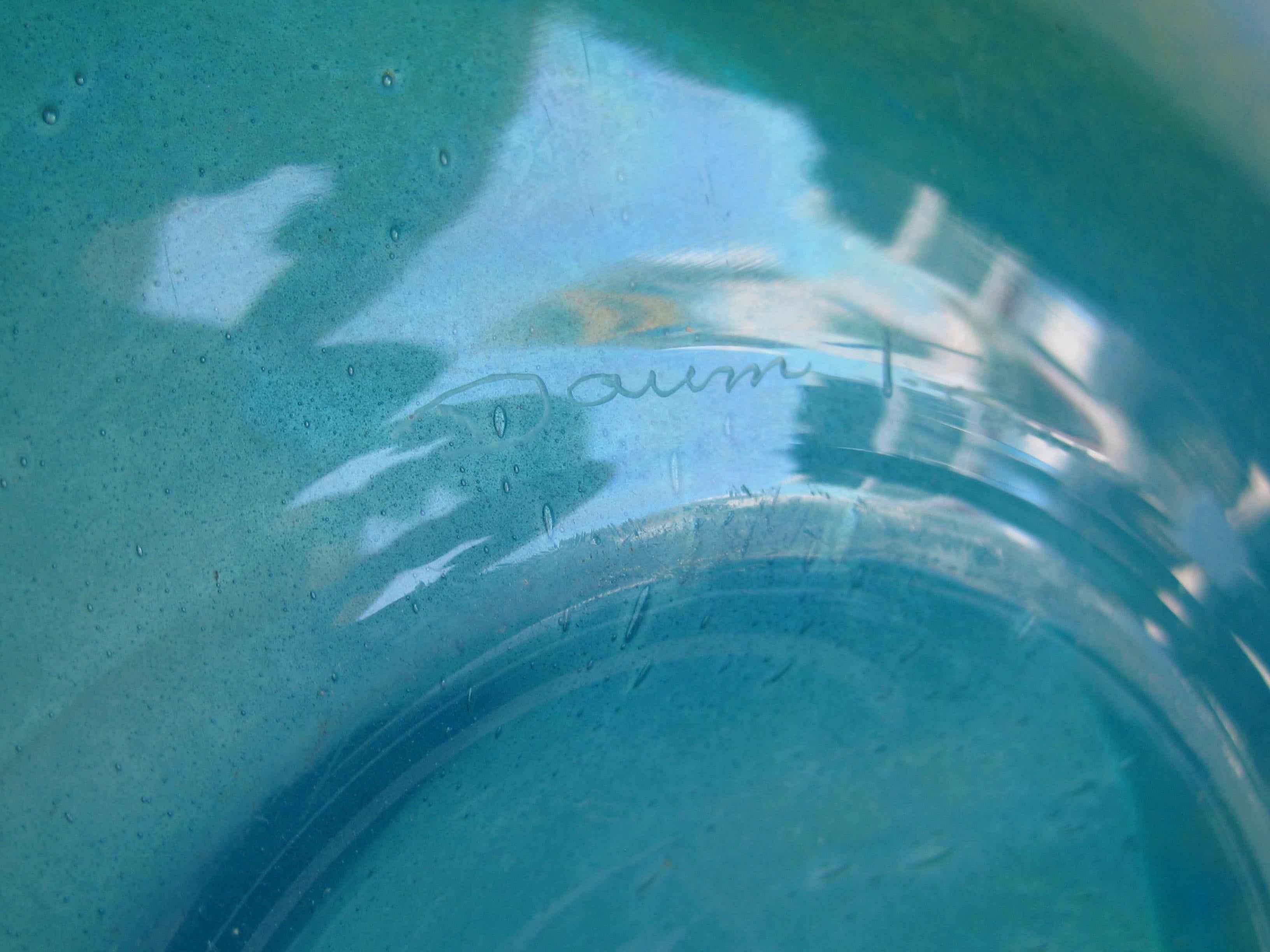 Grand vase de centre de table en verre vert vif Pate de Verre de Daum of France en vente 2