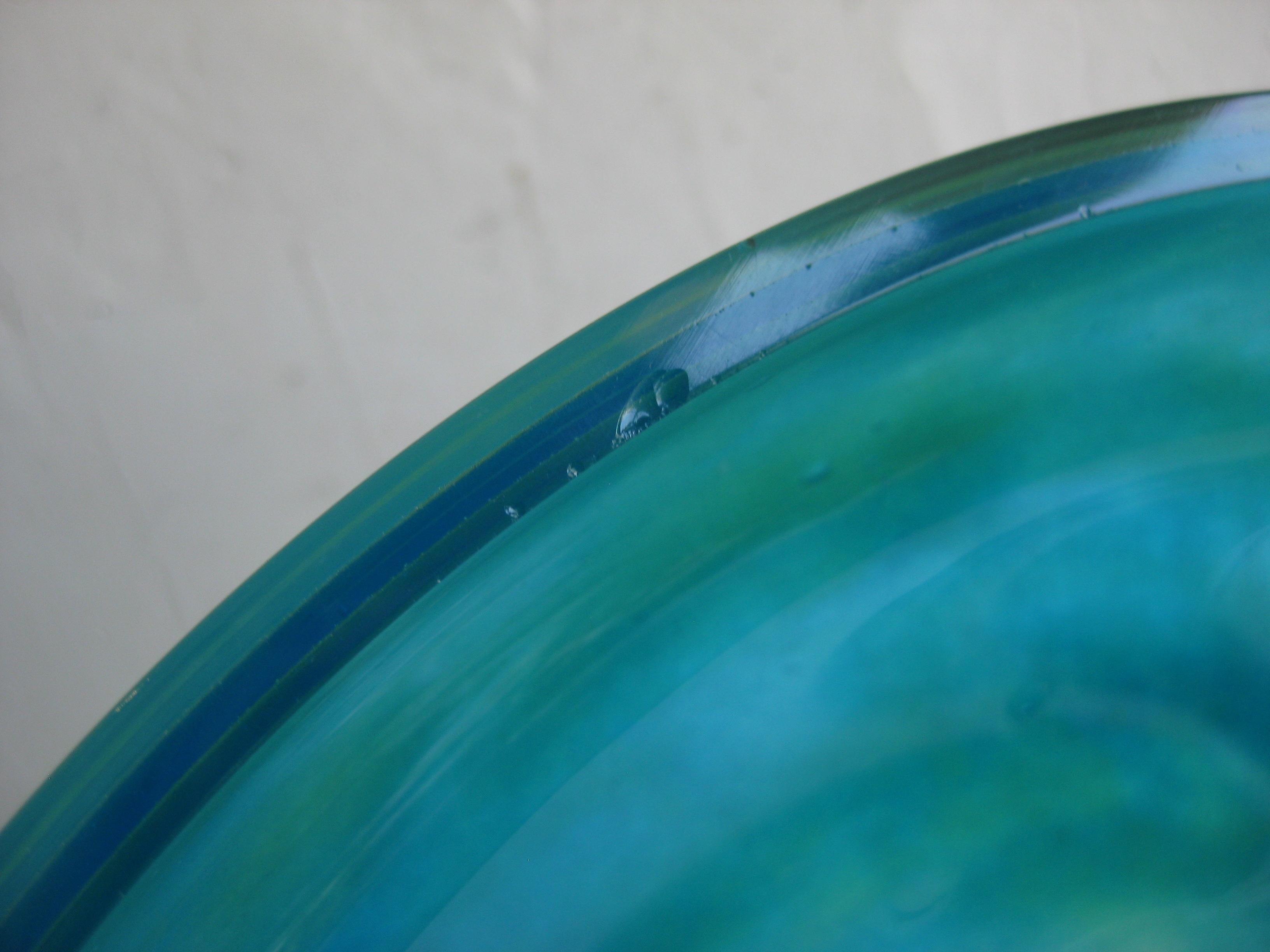 20th Century Daum of France Vibrant Green Pate de Verre Large Glass Centerpiece Bowl Vase For Sale