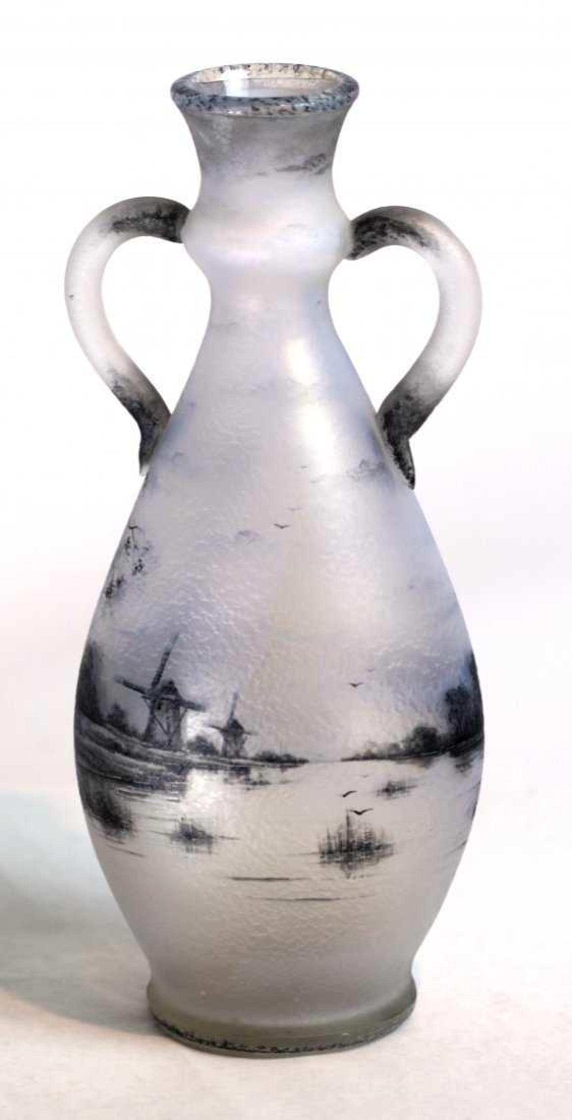 Daum Opalescent Dutch Landscape Vase  In Good Condition For Sale In West Palm Beach, FL