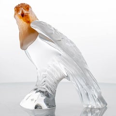 Daum Orange Pate de Verre Clear Crystal Eagle Sculpture, France