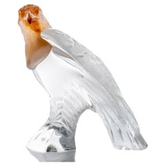 Daum Orange Pate de Verre Clear Crystal Eagle Sculpture, France