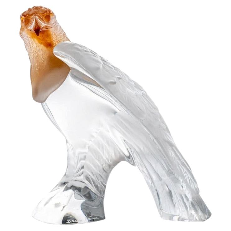 Sculpture d'aigle en cristal clair de Daum Orange Pate de Verre, France en vente
