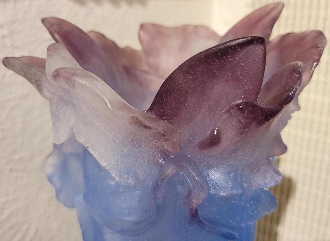 Daum Orchid Amethyst Pate de Verre Vase For Sale 3