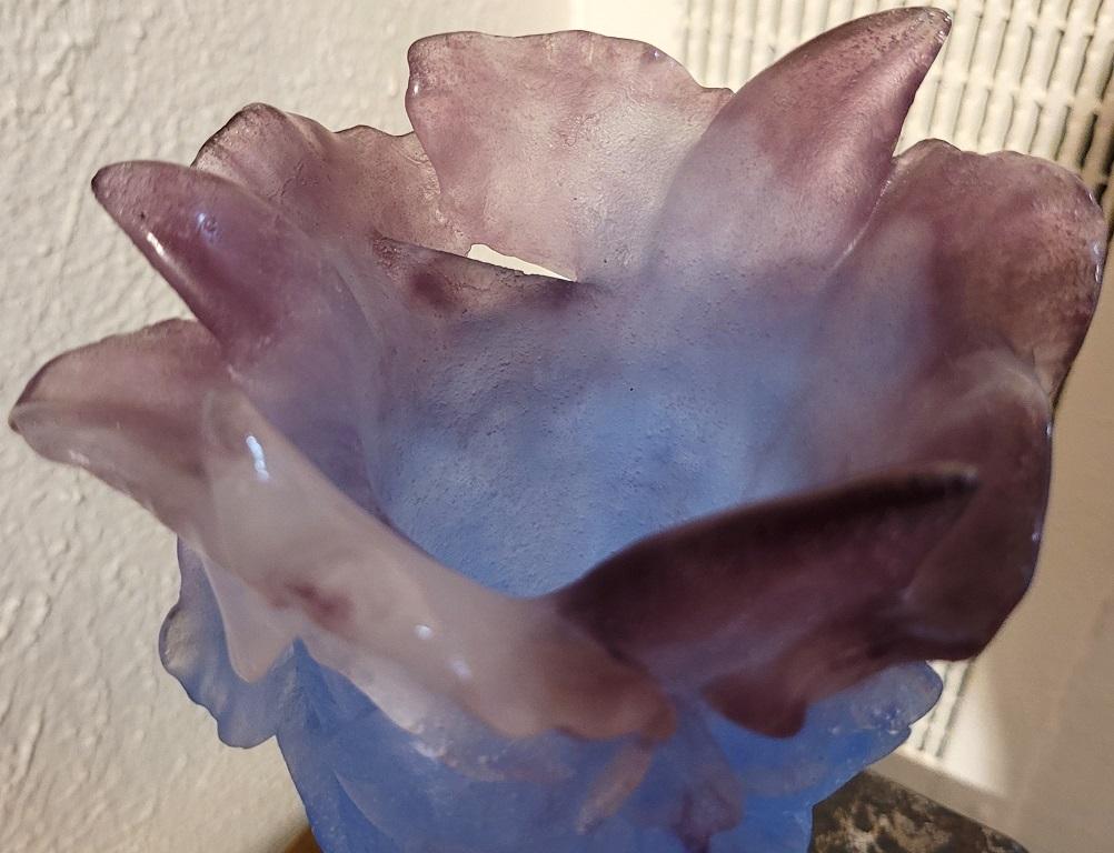 Daum Orchid Amethyst Pate de Verre Vase For Sale 4