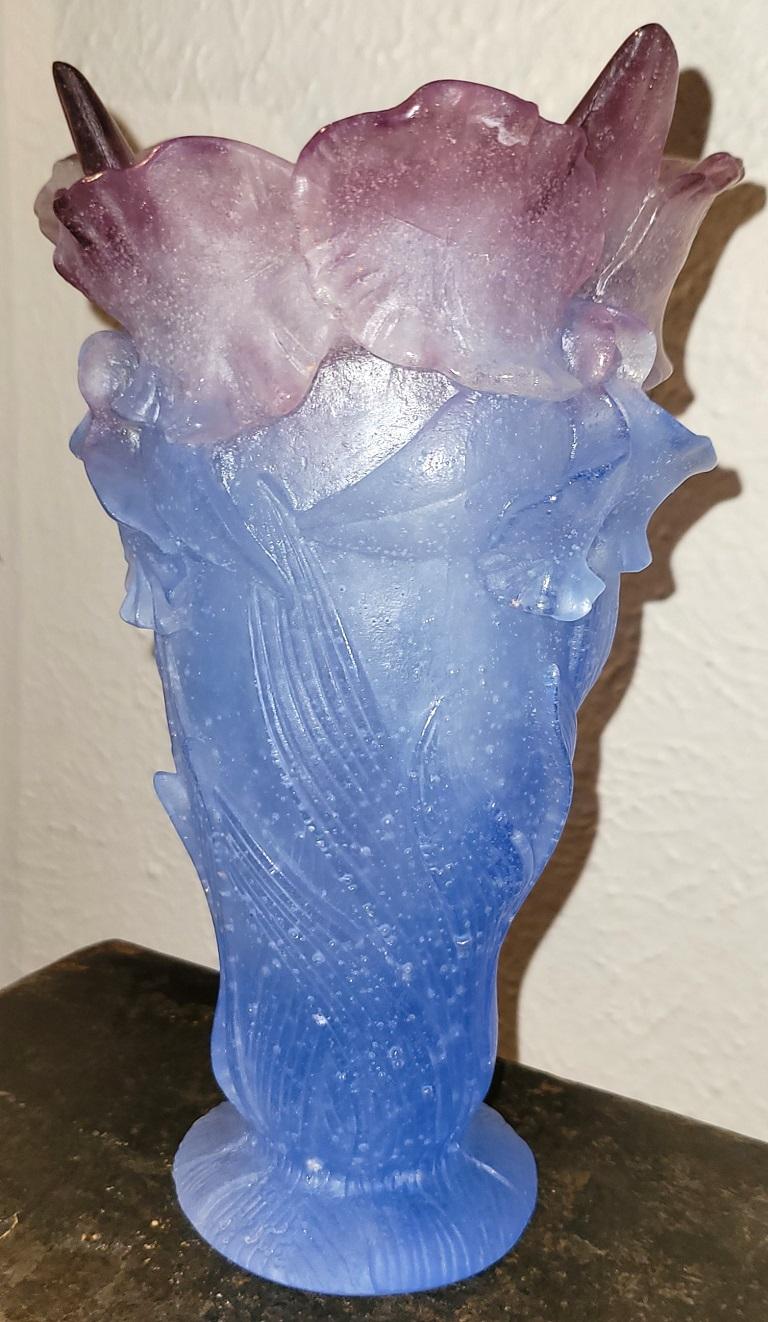 Hand-Crafted Daum Orchid Amethyst Pate de Verre Vase For Sale