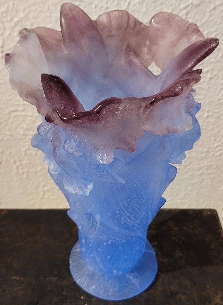 Art Glass Daum Orchid Amethyst Pate de Verre Vase For Sale