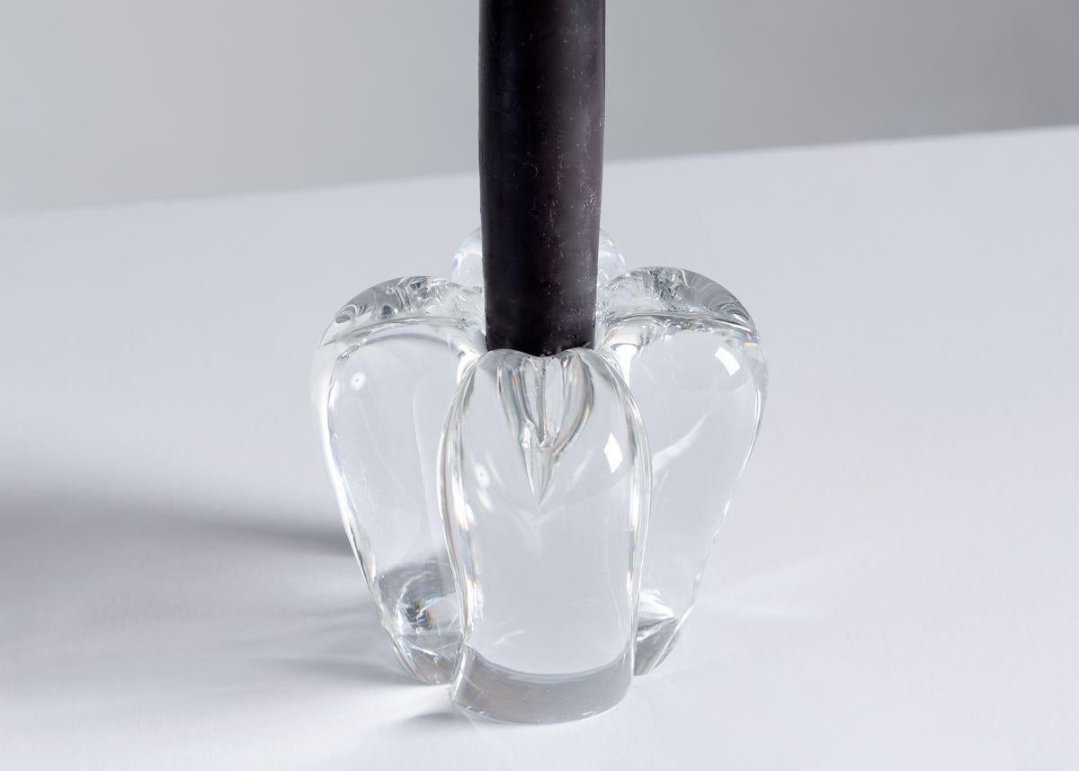 A charming pair of crystal candleholders from the French Deco firm Daum.