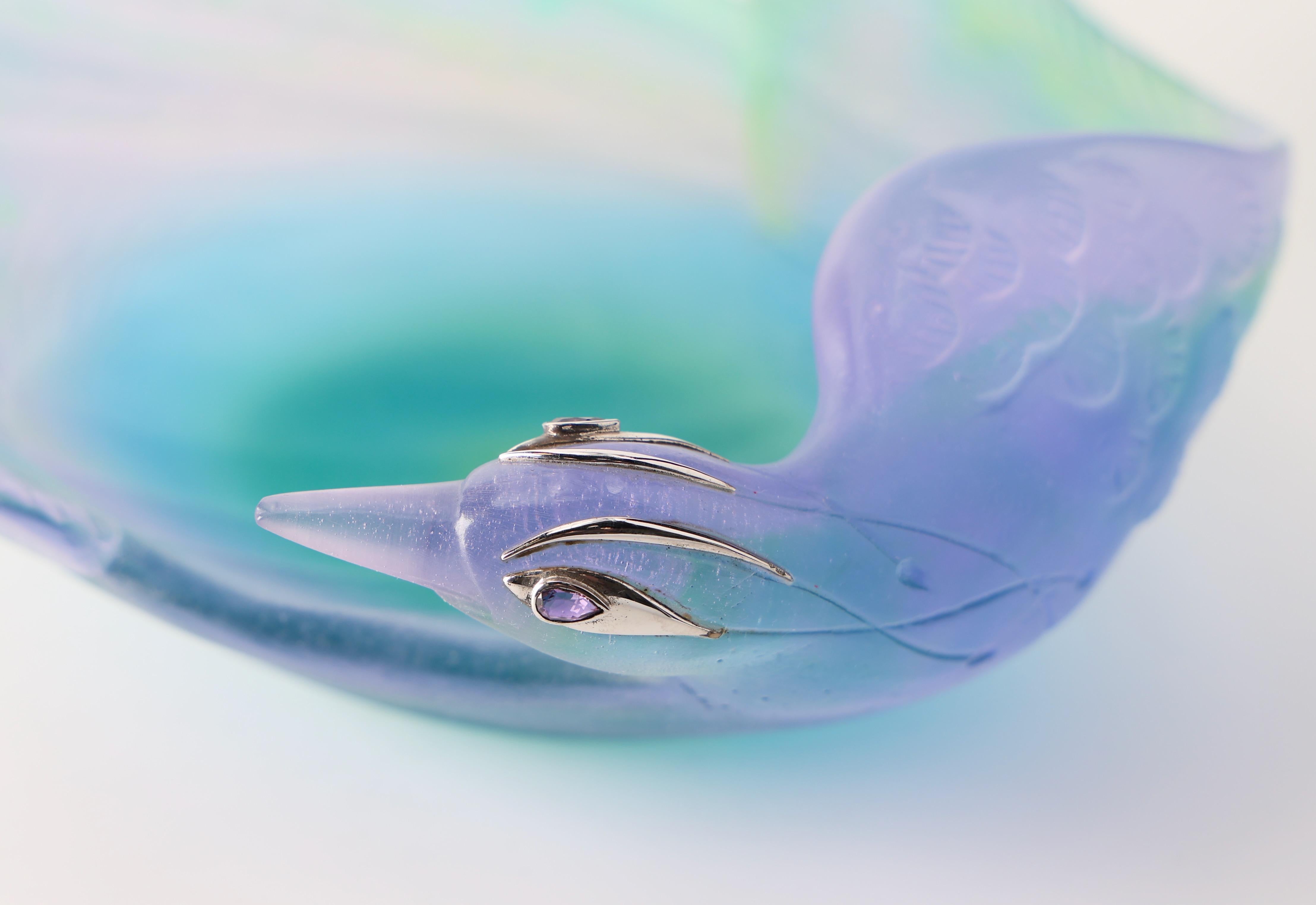 Ciotola Jewell Daum Pate de Verre Bird of Paradise.  Raro. Edizione limitata, 41/50 in vendita 3