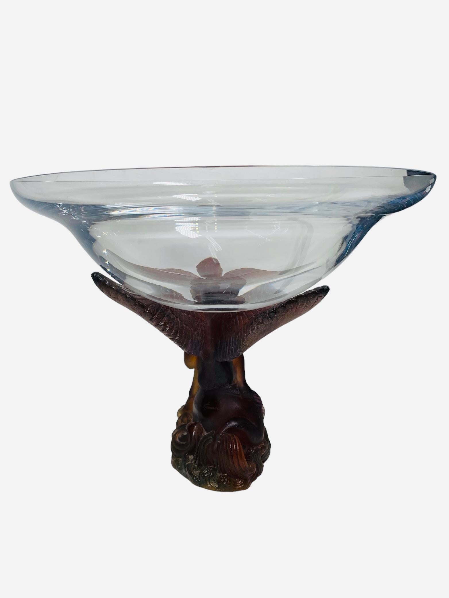 Compotier/bol d'ange sculpté en cristal Pate de Verre de Daum en vente 1