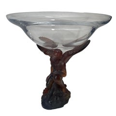 Daum Pate de Verre Crystal Angel Sculpture Compote/Bowl
