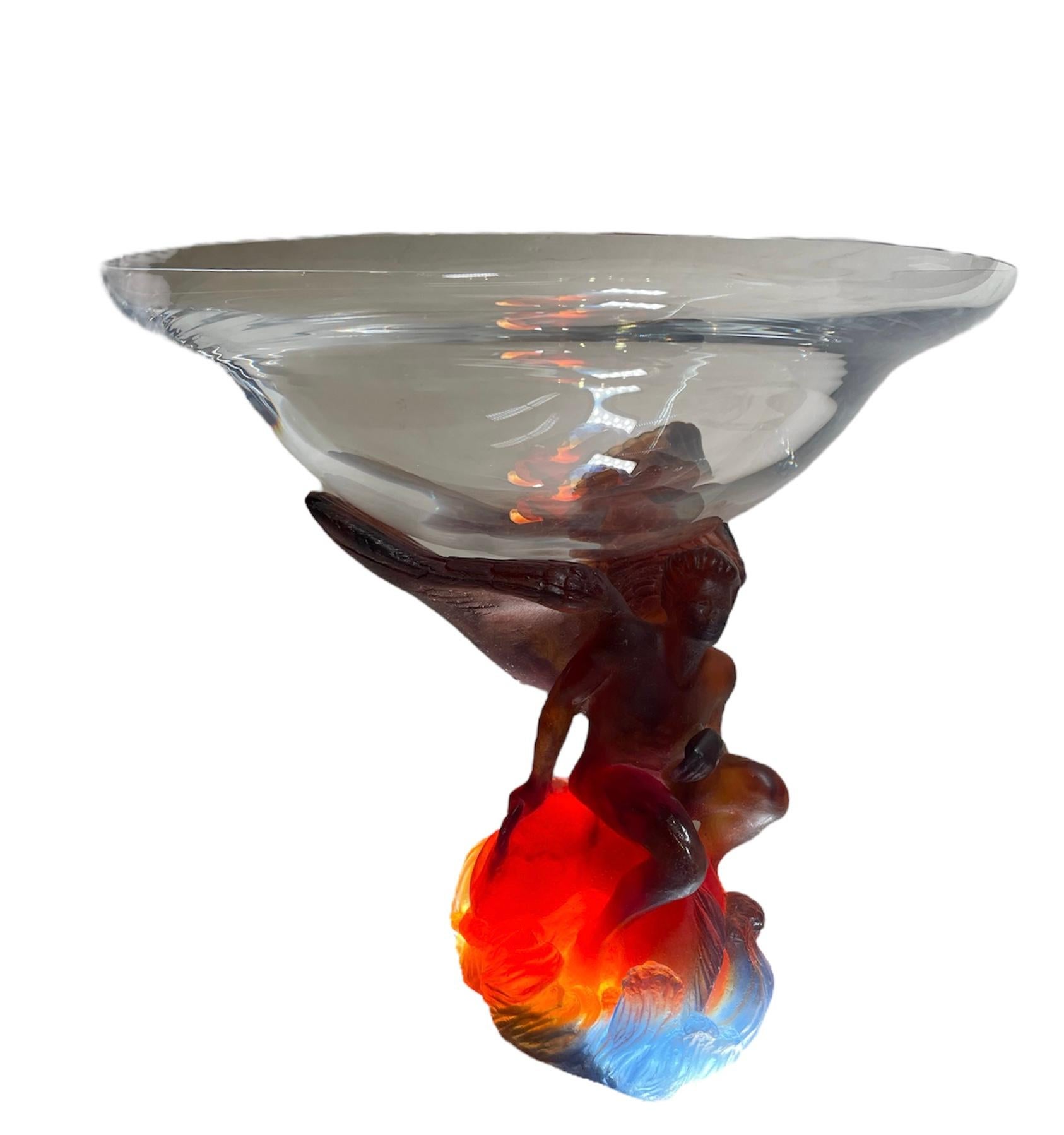 Renaissance Revival Daum Pate de Verre Crystal Angel Sculpture Compote/Bowl For Sale