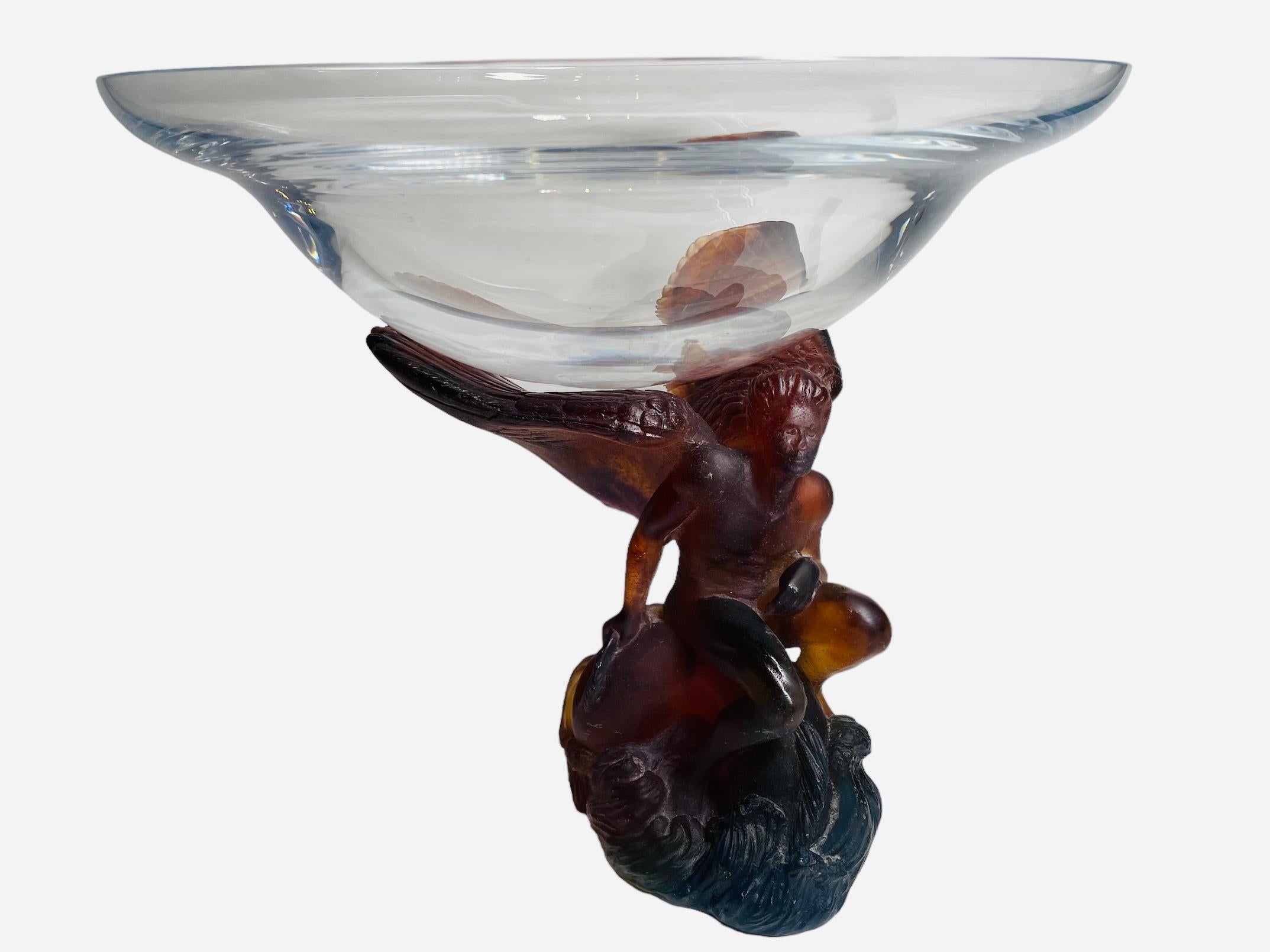 20th Century Daum Pate de Verre Crystal Angel Sculpture Compote/Bowl For Sale