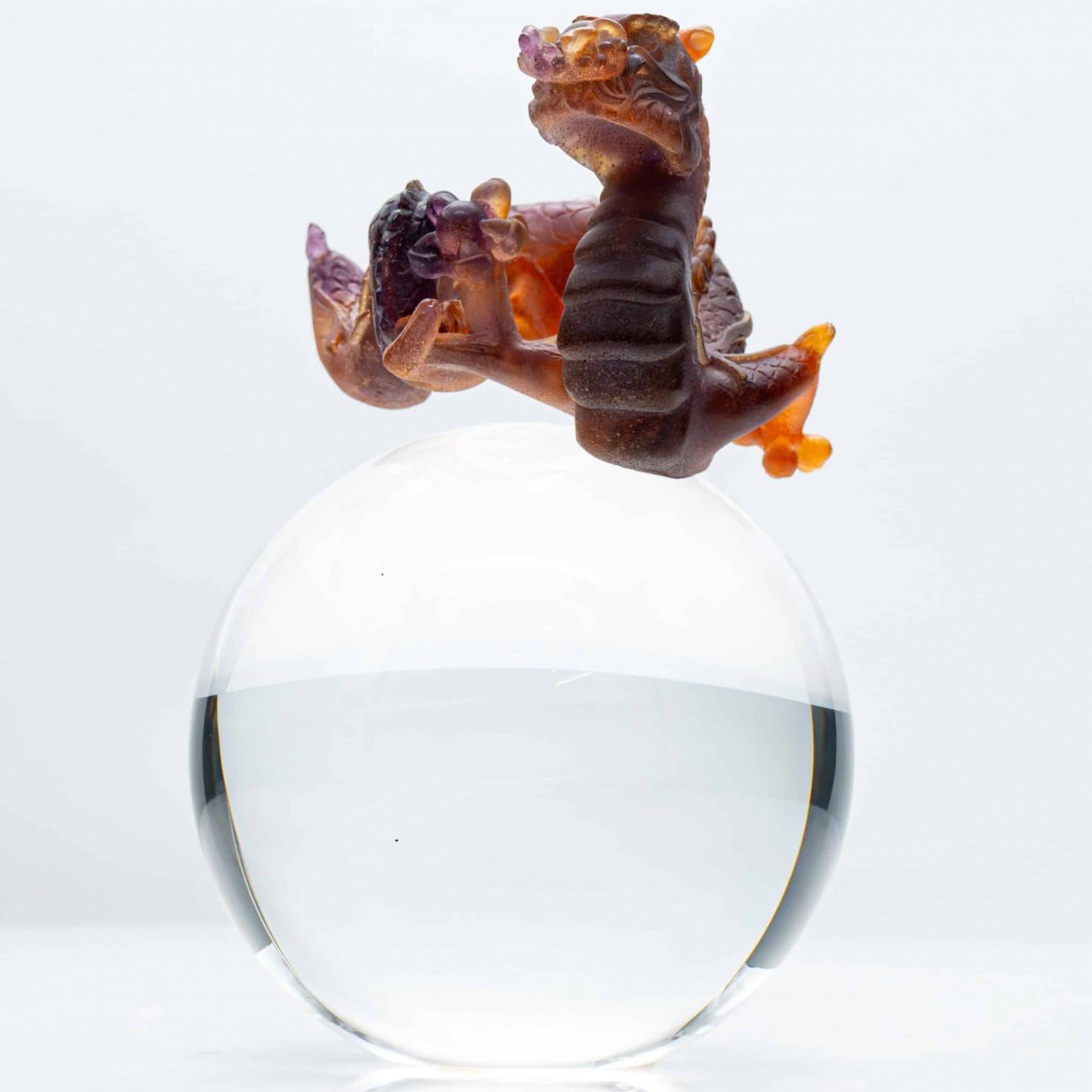 Daum, Pâte de Verre Dragon, Honey Brown, France, 1990 For Sale 2