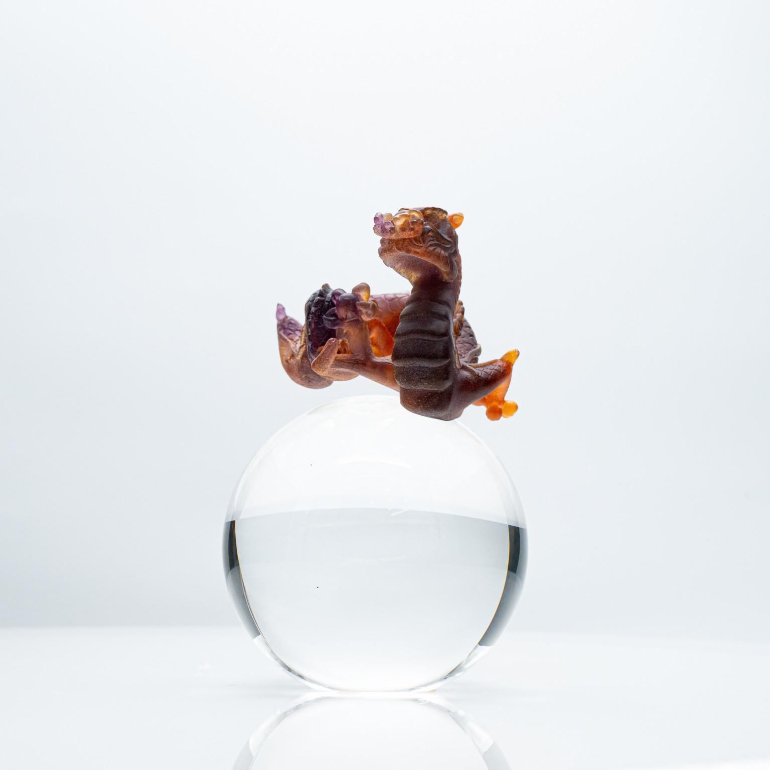 Daum, Pâte de Verre Dragon, Honey Brown, France, 1990 For Sale 3