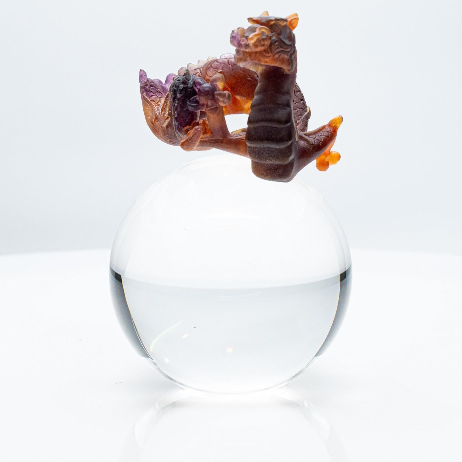 Daum, Pâte de Verre Dragon, Honey Brown, France, 1990 For Sale 4