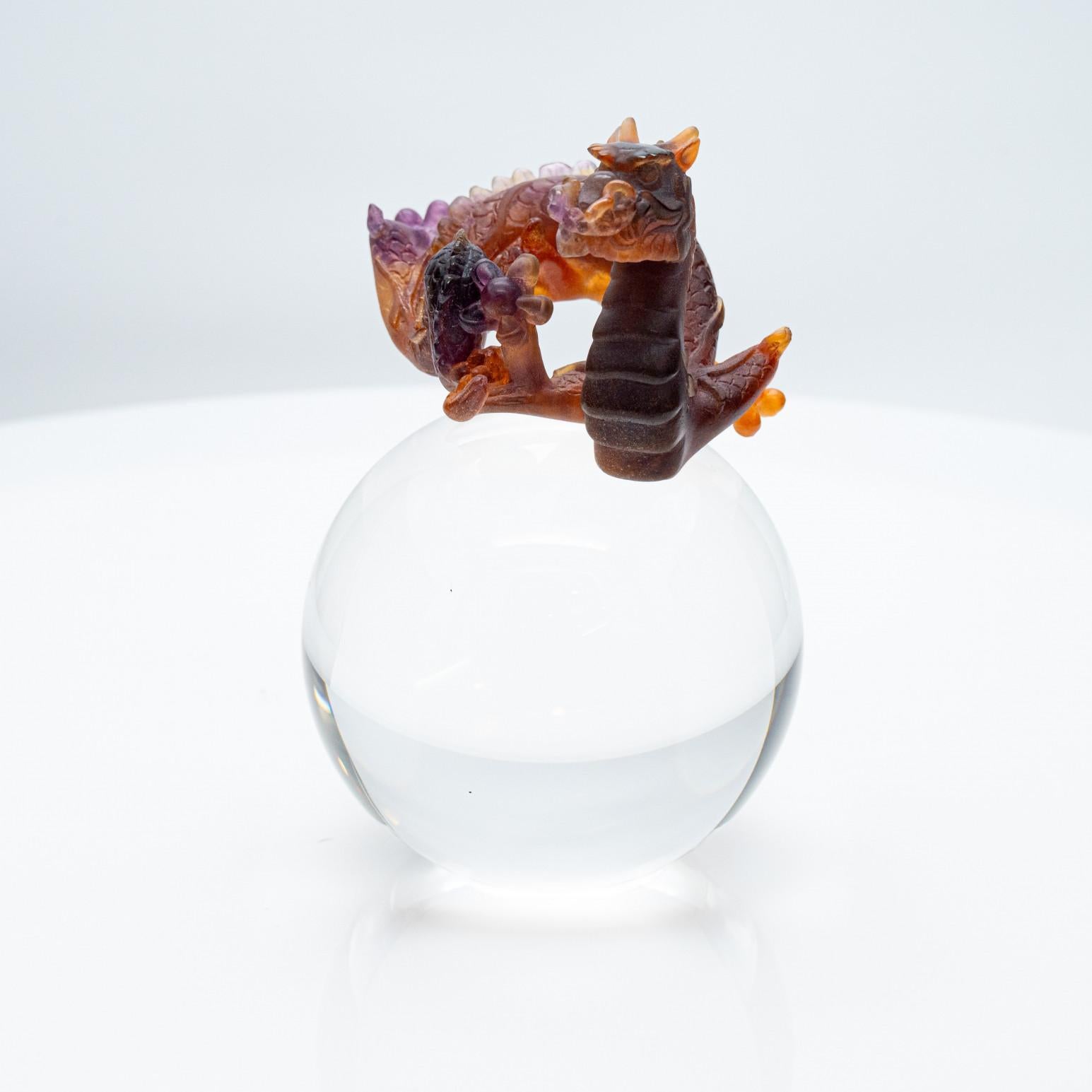 Hand-Painted Daum, Pâte de Verre Dragon, Honey Brown, France, 1990 For Sale
