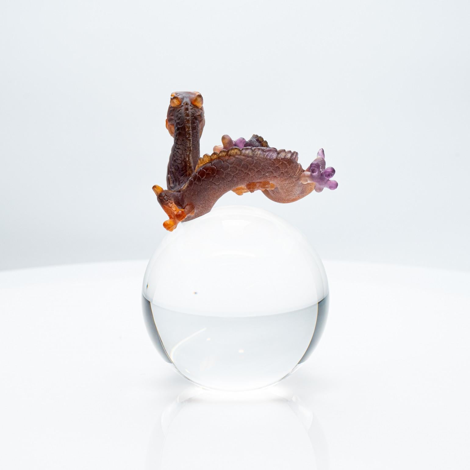 Crystal Daum, Pâte de Verre Dragon, Honey Brown, France, 1990 For Sale